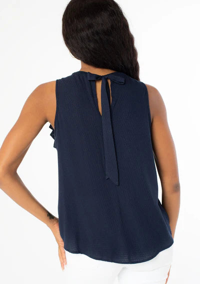 Midnight Lace Sleeveless Ruffle Top