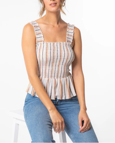 Sun-Dried Striped & Smocked Tank Top