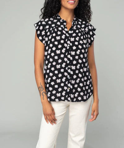 Ink Blossom Flutter Sleeve Button Down Top