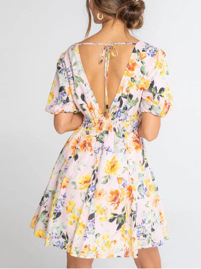 Pink Le Fleur Puff Short Sleeve Mini Dress