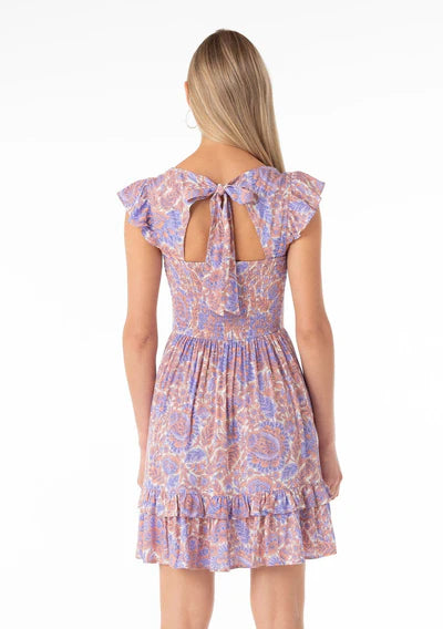 Lilac Dew Sleeveless Paisley Print Ruffle Mini Dress