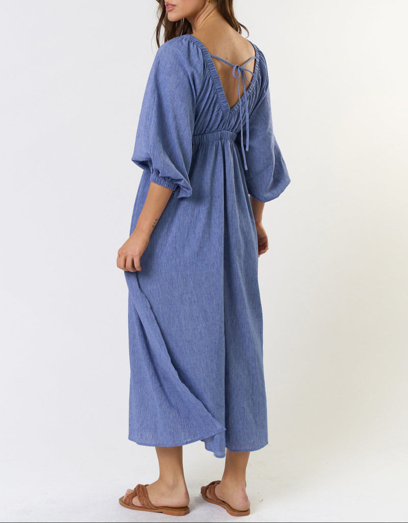 Woven Spirit Deep V-Neck Long Sleeve Maxi Dress