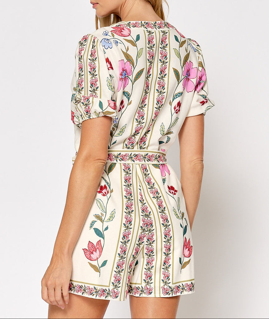 Lost In Meadows Short Puff Sleeve Romper