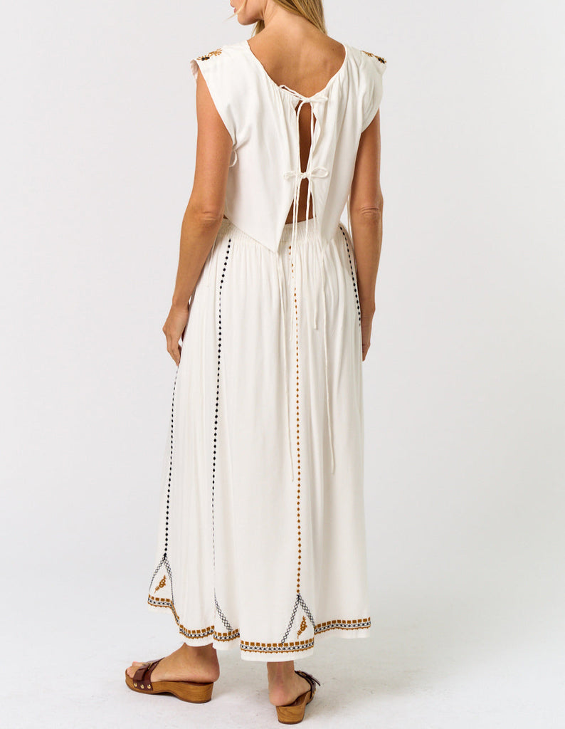 Esmerina Self Tie Embroidered Top and Skirt Set