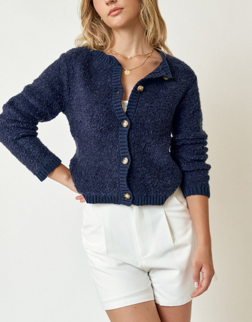 Piper Long Sleeve Cardigan In Navy