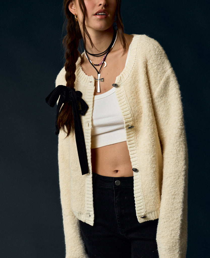 Piper Long Sleeve Cardigan In Cream