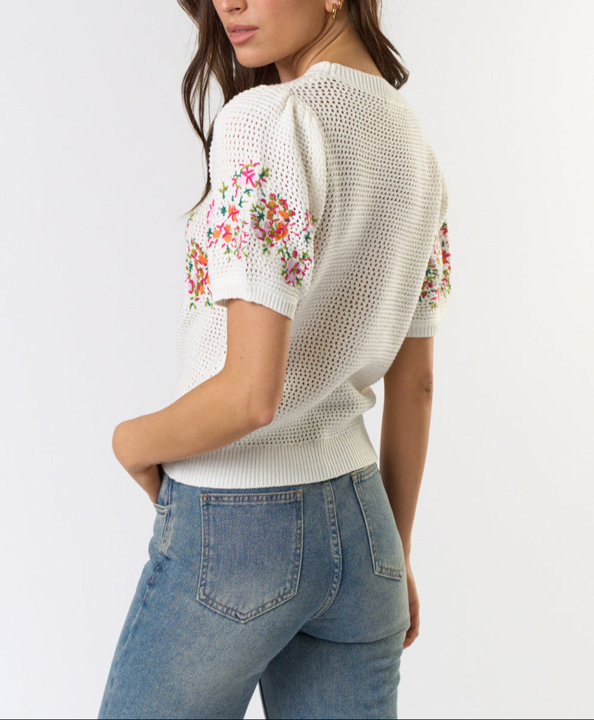 Threaded Florals Embroidered Puff Short Sleeve Top