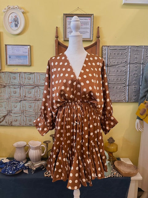 Sarina Polka Dot Dolman Sleeve Tie Waist Mini Dress