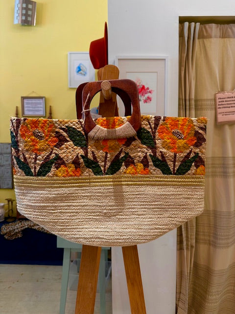 Julies Garden Wooden Handle Tote Bag