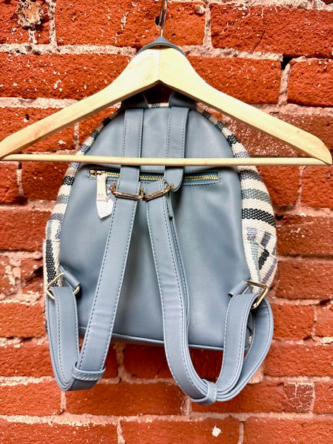 Beach At Bay Canvas Striped Backpack in Blue