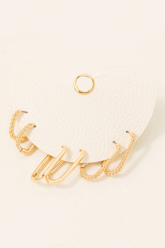 3 Pair Oval Clip Rope Textured Earring Hoop Set