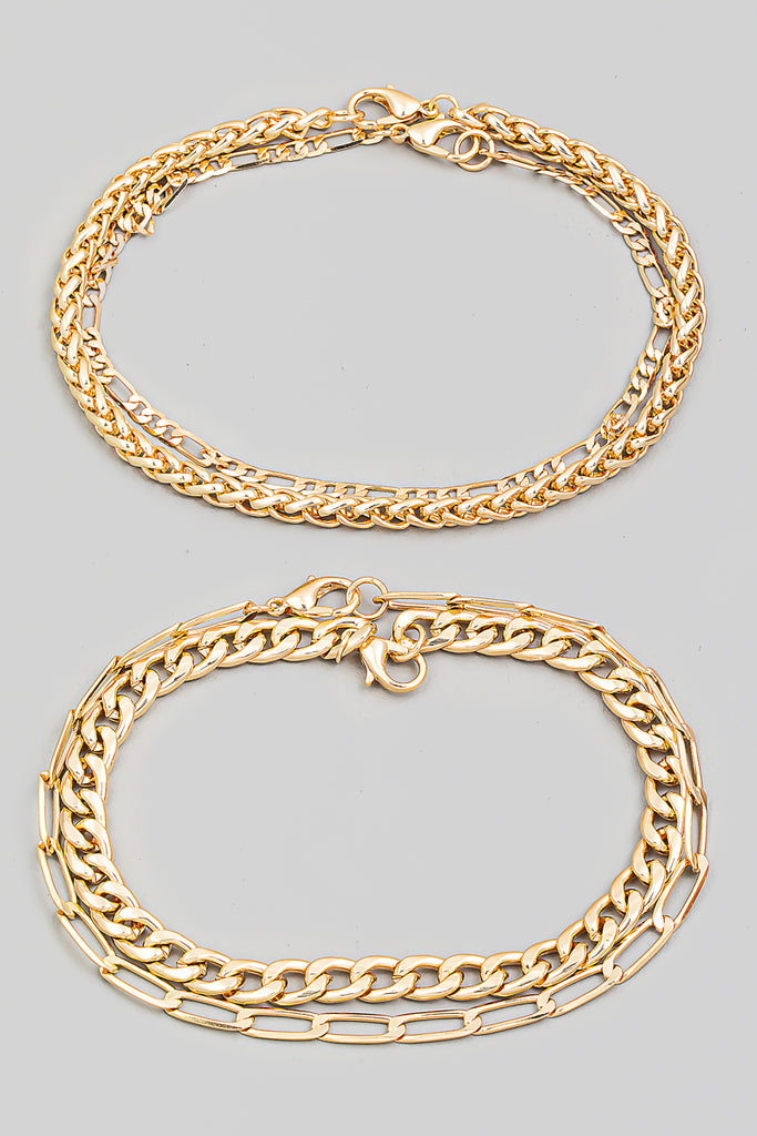 Dainty Mixed Chain Bracelets in Gold