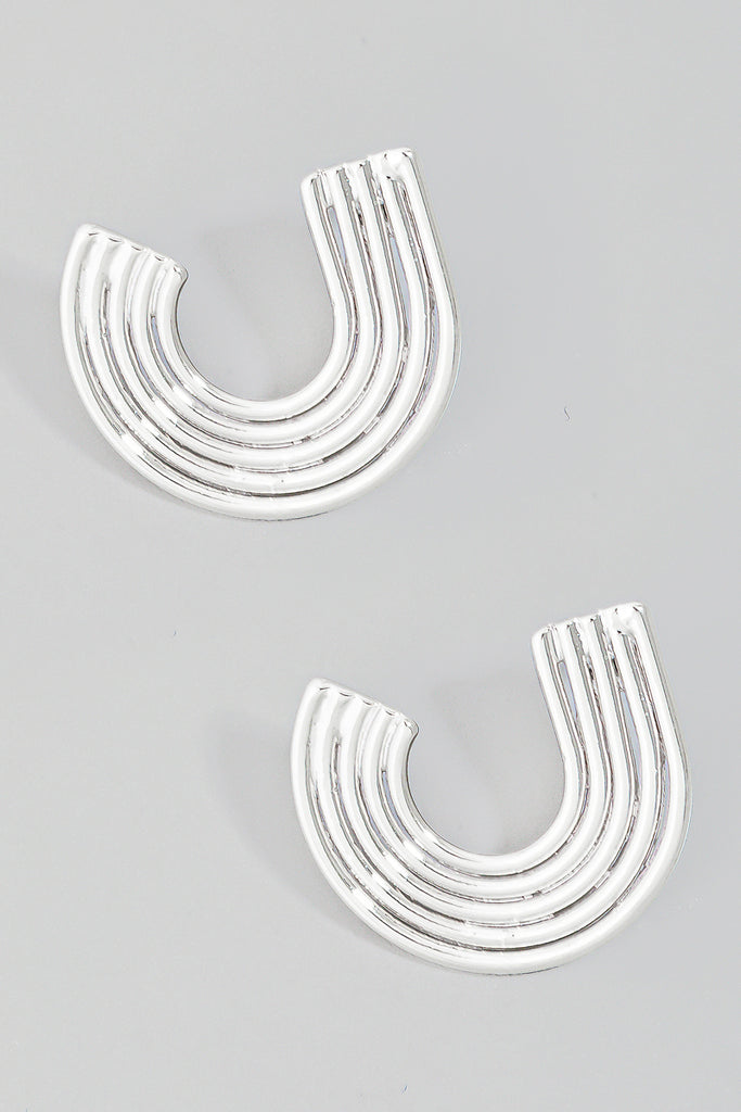 Rainbow C-Shaped Stud Earrings (Gold/Silver)