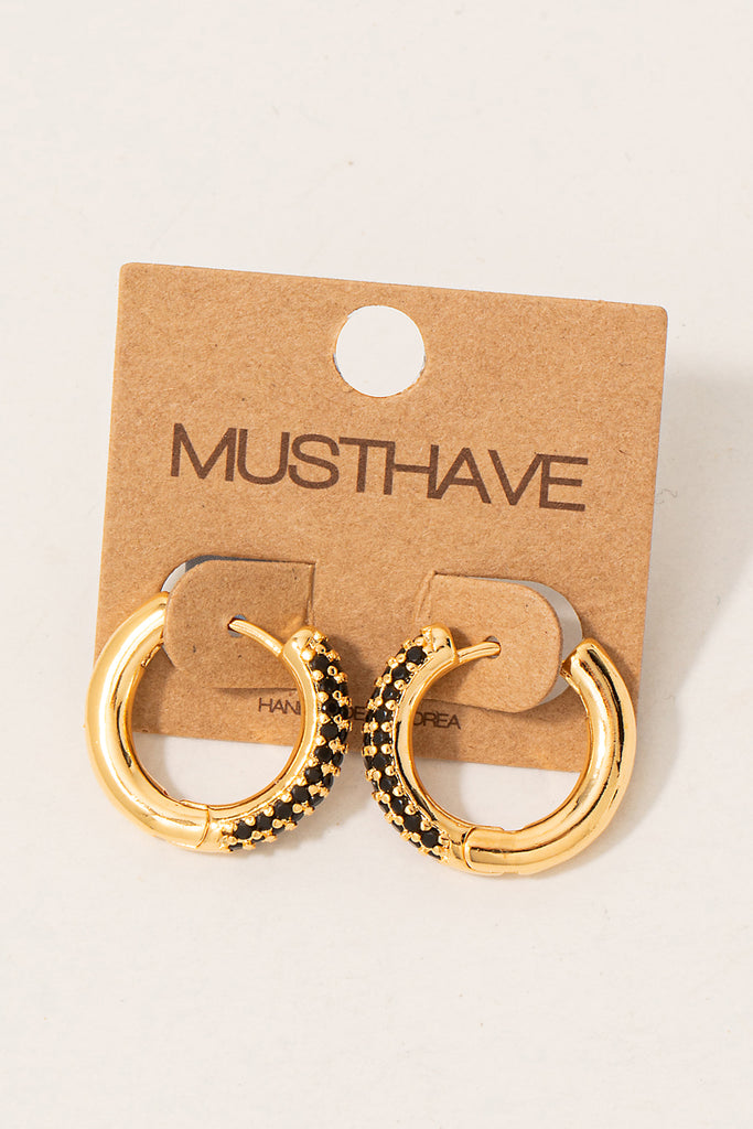 Dainty & Thick Black Rhinestone Hoops (Gold/Silver)