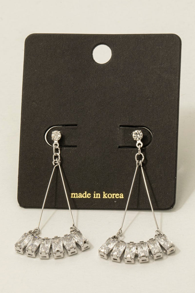 Fan Shape Rectangle Stone Drop Earrings