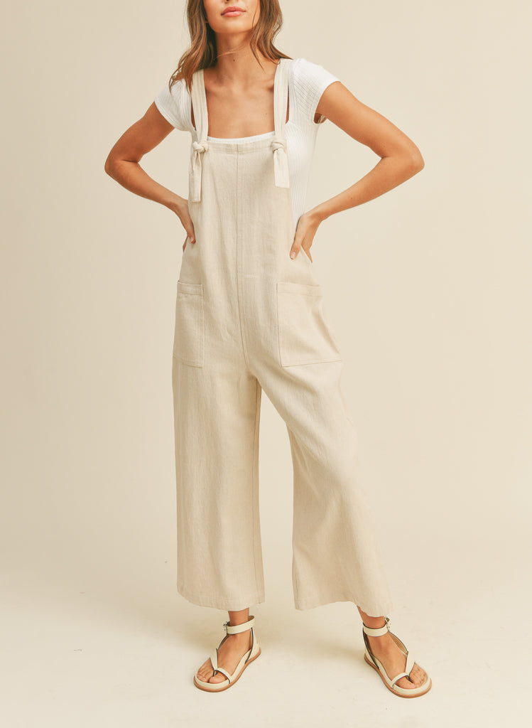 Sloan Linen Pant Overalls In Oatmeal