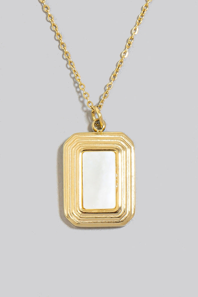 Rectangle White Stone Pendant Necklace