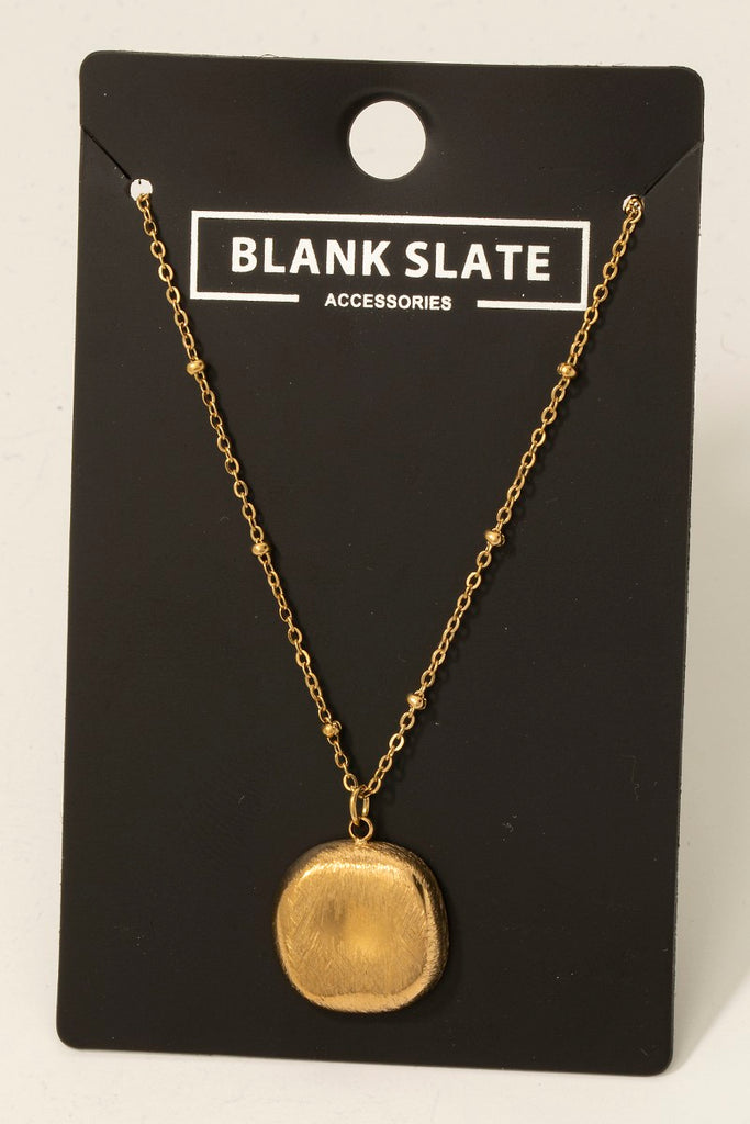 Nugget Square Pendant Beaded Necklace in Gold