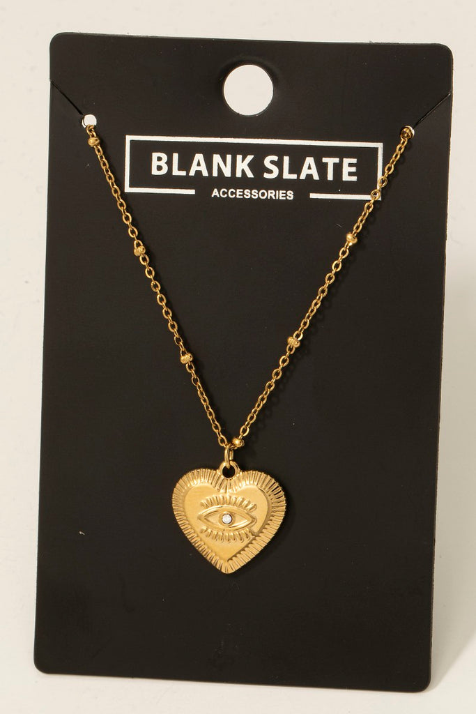 Heart Evil Eye Rhinestone Necklace in Gold