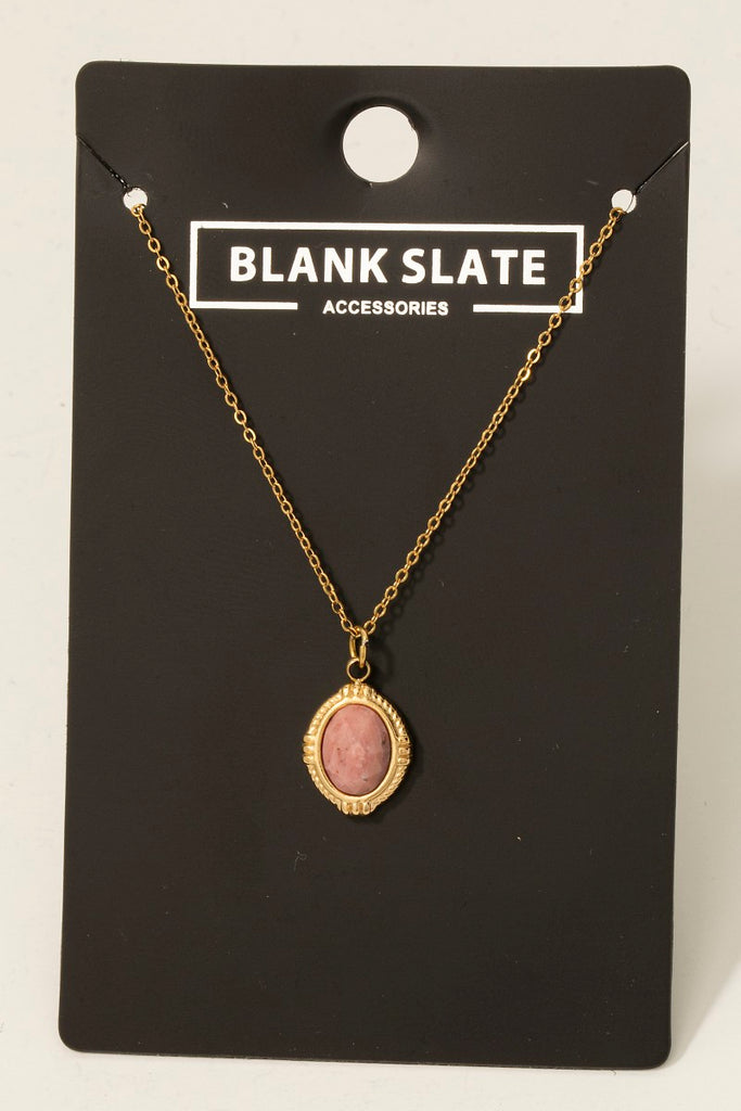 Tiny Oval Stone Pendant Necklace in Gold (Assorted)