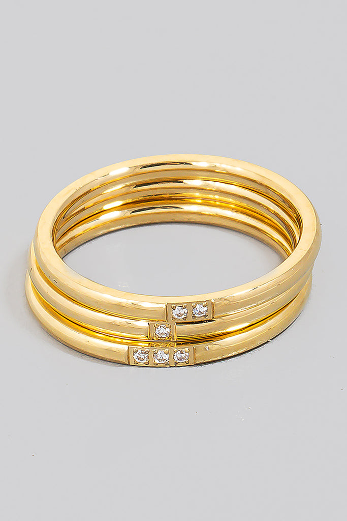 Triple Rhinestone Stacking Ring Set (Gold/Silver)