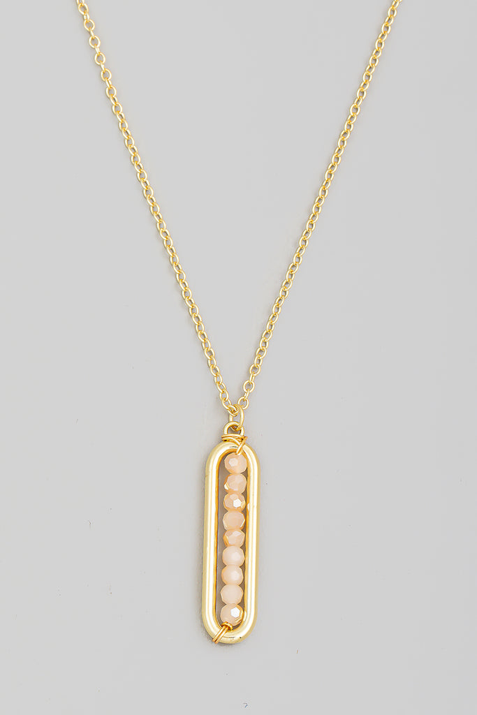 Beaded Oval Bar Long Pendant Necklace in Gold (Assorted)