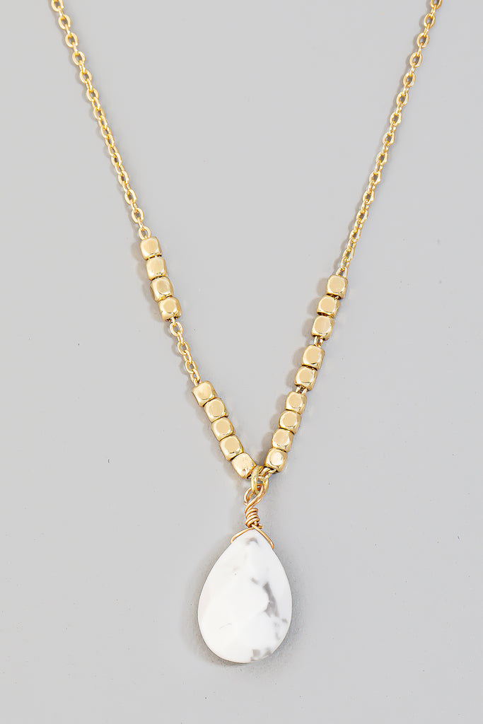 Teardrop & Bead White Marble Pendant Necklace
