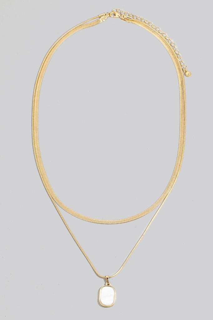 Double Layered Square Gold Pendant Necklace