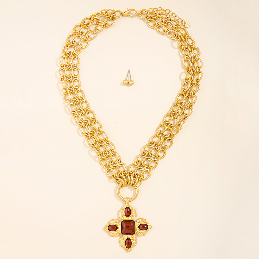 Golden Heirloom Thick Pendant Necklace
