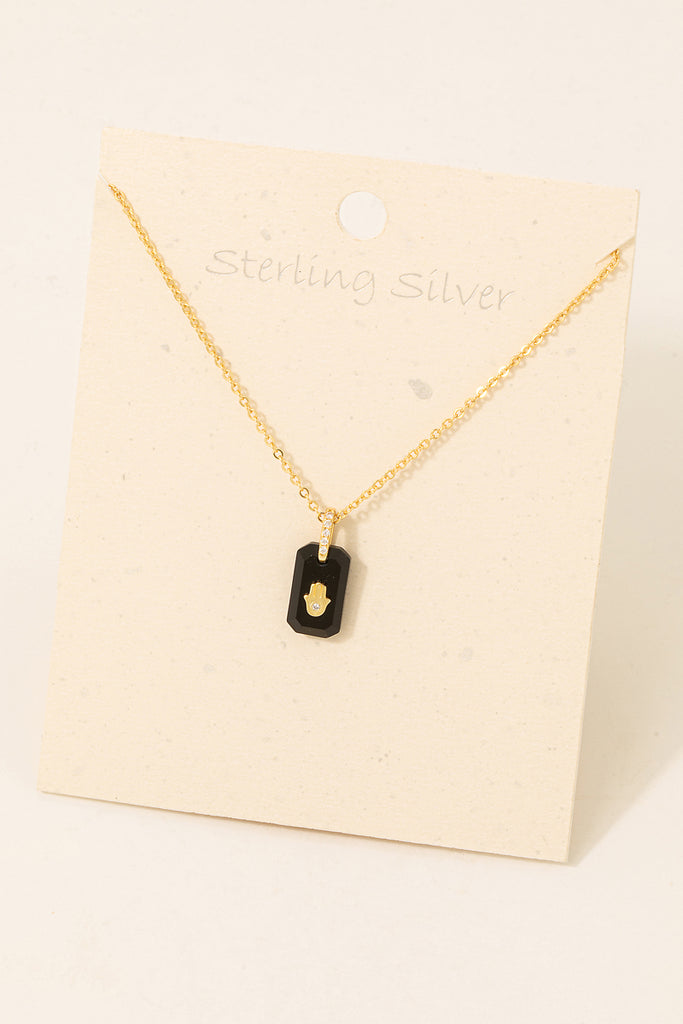Hamsa Hand Delicate Gold Necklace with Black Onyx Stone