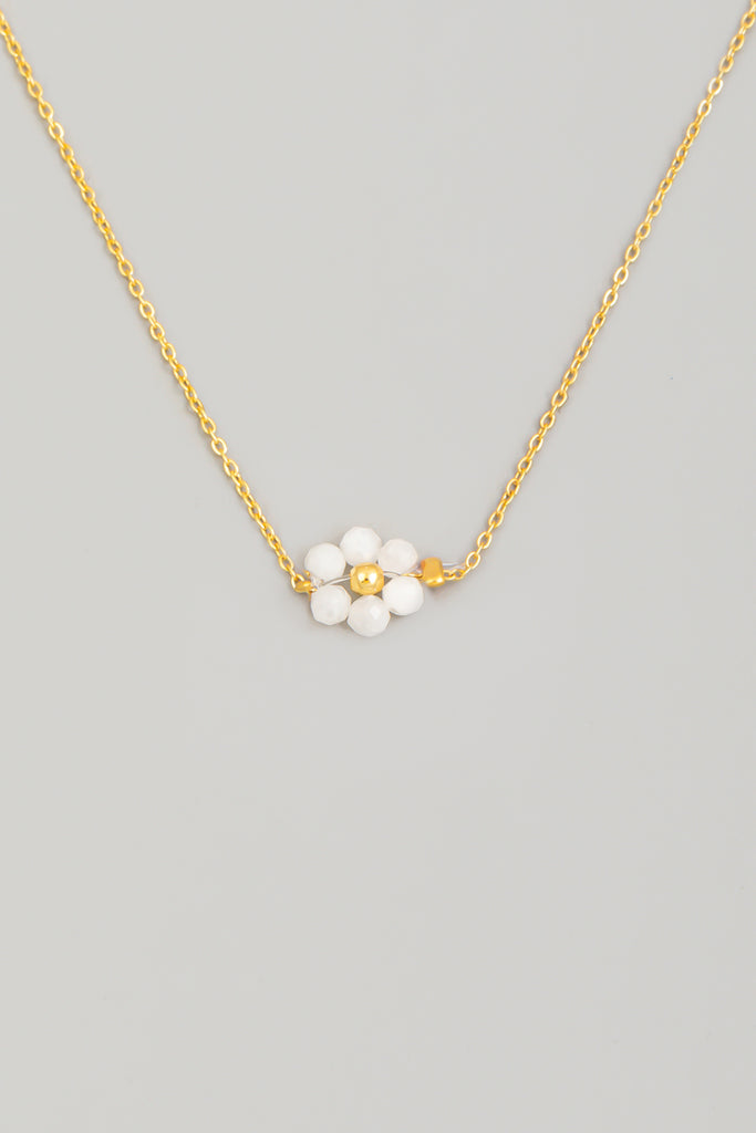Dainty Beaded Flower Necklace in Gold
