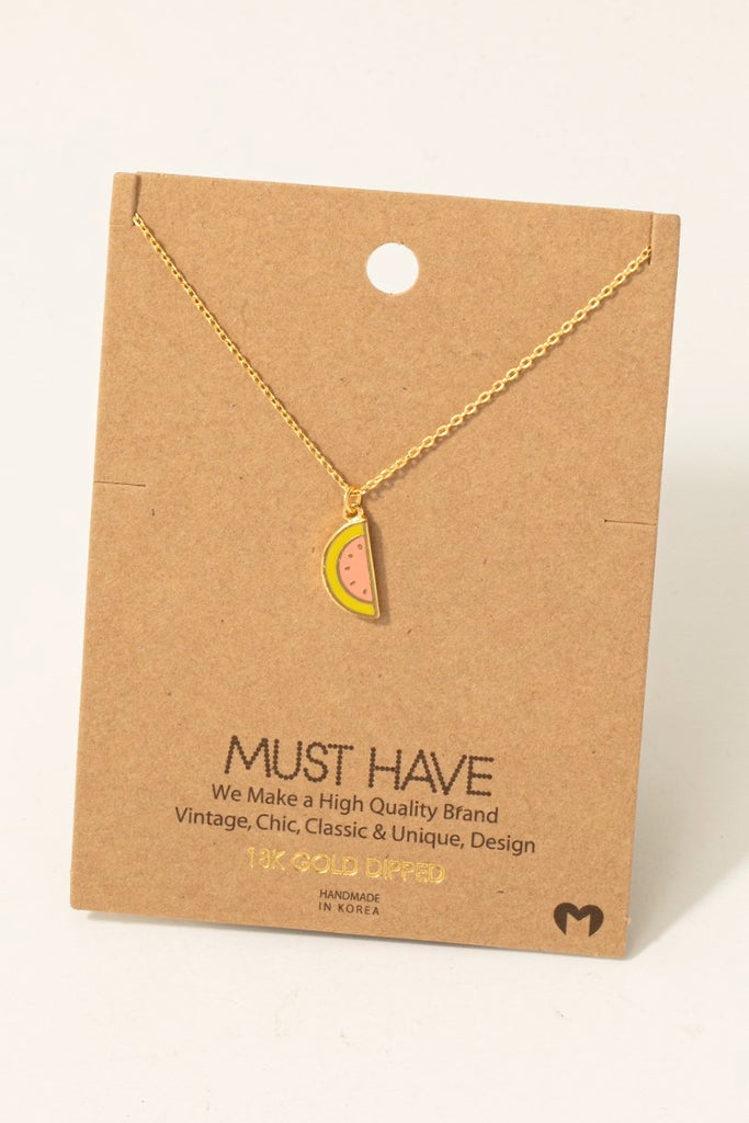 Pink Watermelon Dainty Charm Necklace in Gold