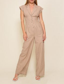 Safari Chic Short Sleeve Striped Jumpsuit