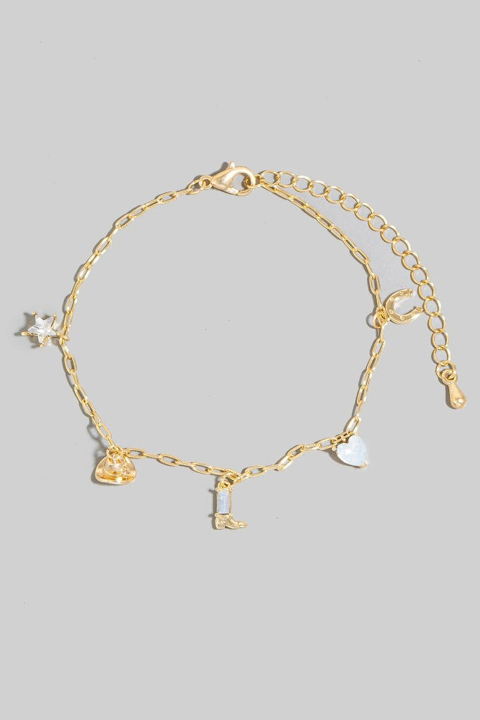 Dainty Rhinestone Western Adjustable Charm Bracelet