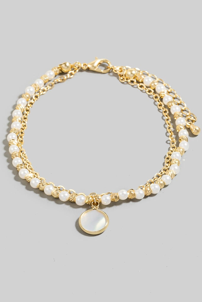 Dainty Double Layered Chain MOP Beaded Bracelet in Gold
