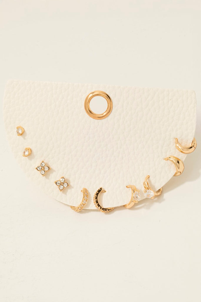 Dainty Rhinestone Stud and Hoop Earring Set in Gold