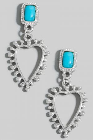 Ornate Heart and Rectangle Turquoise Dangle Earrings