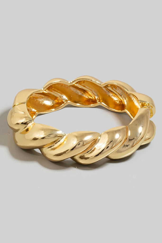Chunky Ridged Twist Hinge Bracelet in Gold