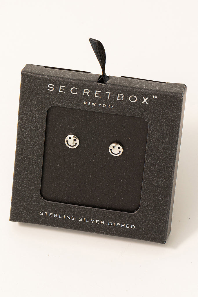 Smiley Face Stud Earrings (Silver/Gold)