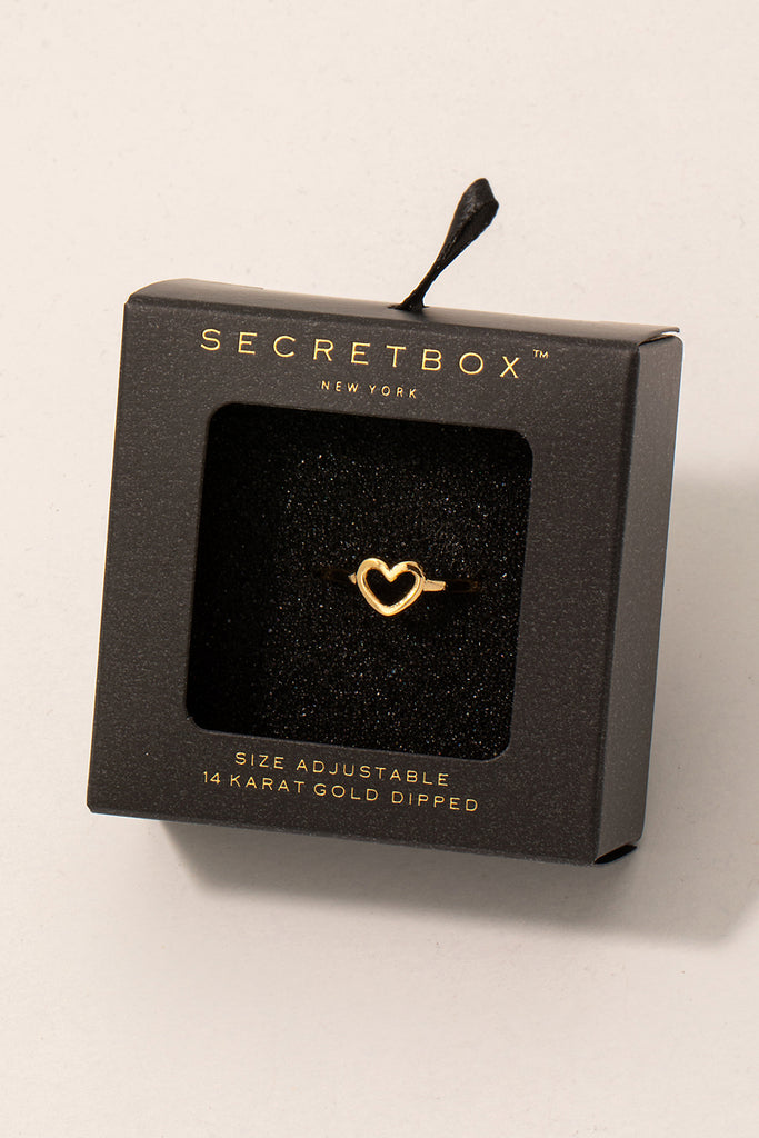 Dainty Hollow Heart Ring Box in Gold