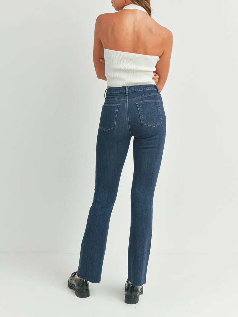 Boot-Ready High Waisted Slim Fit with Scissor Cut Bottom in Dark Wash