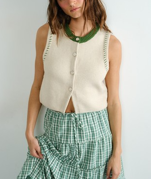 Nature Knit Contrast Stitch Sweater Vest Top