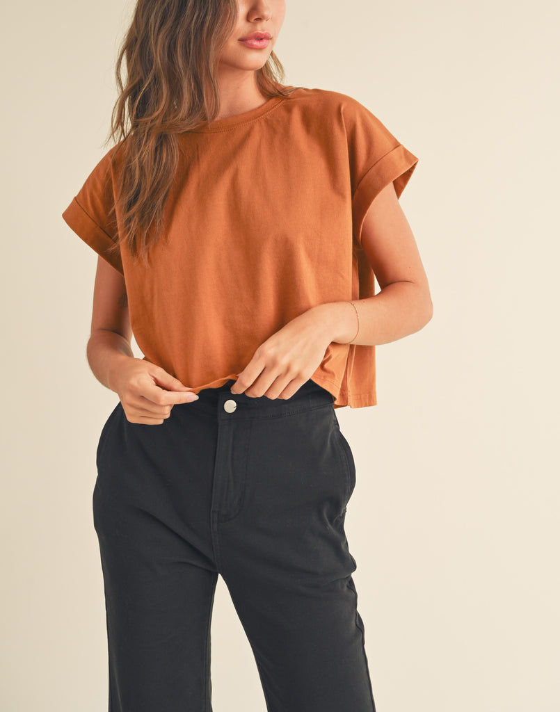 The Ultimate Crop Cuffed Sleeve Top in Toffee