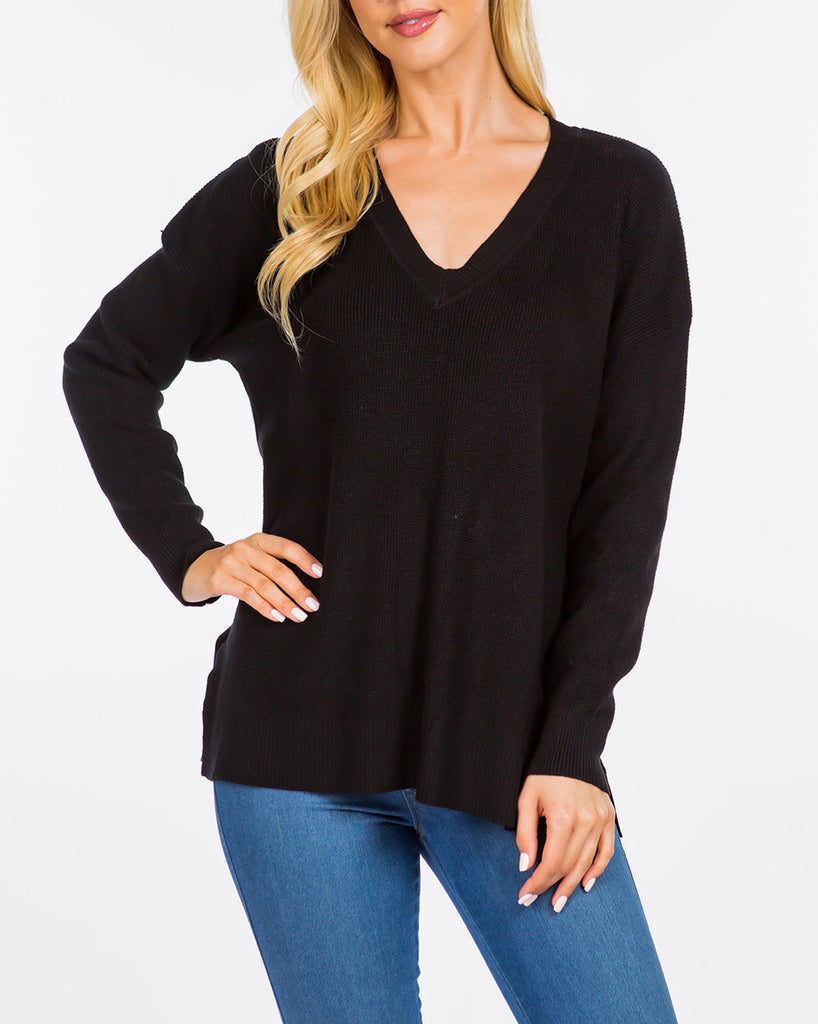 Soft Horizon Waffle Knit V-Neck Sweater (Assorted Colors)