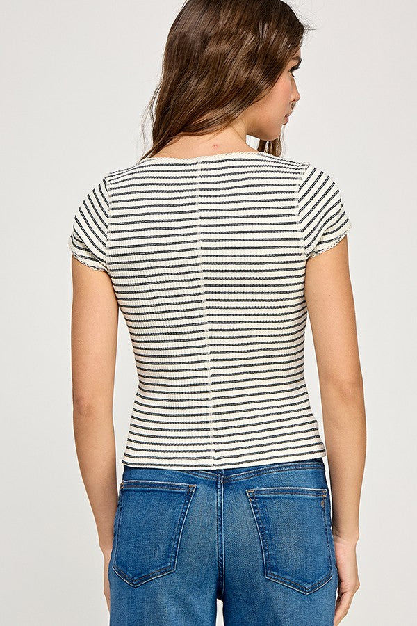 Nerina Stripes Button Up Top
