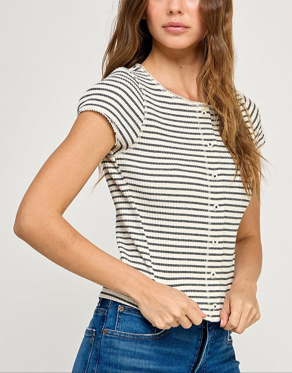 Nerina Stripes Button Up Top