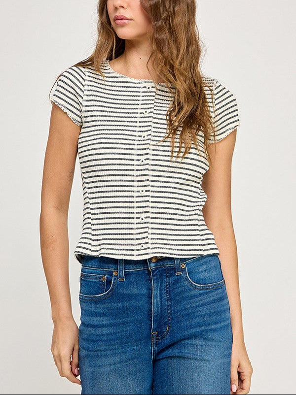 Nerina Stripes Button Up Top