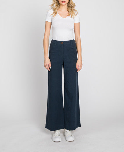 Lucia LTJ Wide Leg Linen Trouser In Navy
