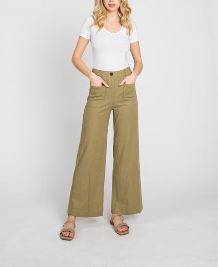Lucia LTJ Wide Leg Linen Trouser In Olive