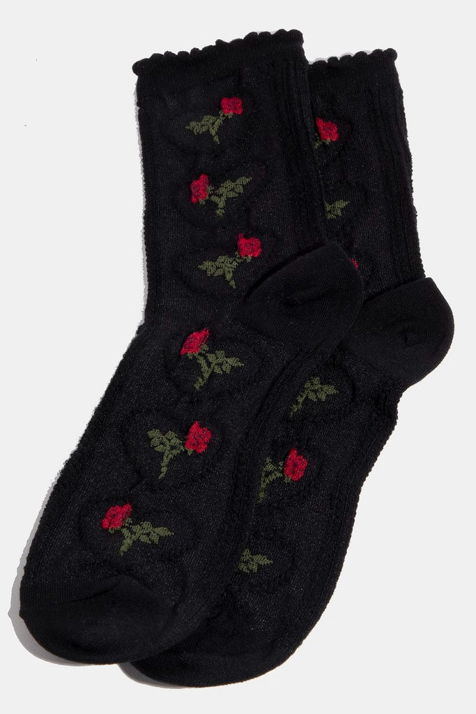 Crew Lettuce Trim Embroidery Socks with Stylish Prints (Various Colors)
